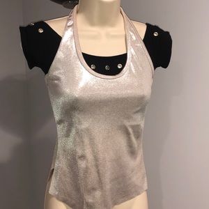 NEW Silver black stretch top with grommets